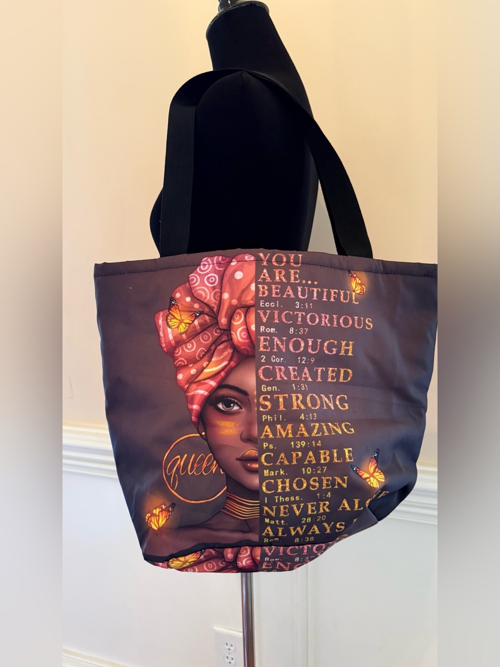 Women’s 'You are Beautiful' Queen Brown Tote Bag with Colorful Graphic‎